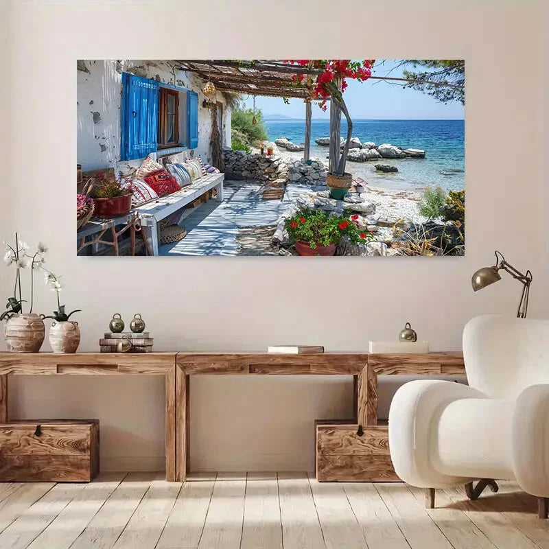 Summer Flowers Beach Sky Wall Art wall canvas office home room framed 120x60cm