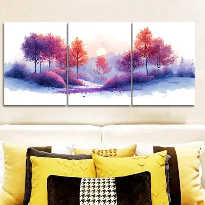 3pcs Autumn Forest Scenery Theme Metal Print Ready to Hang Art