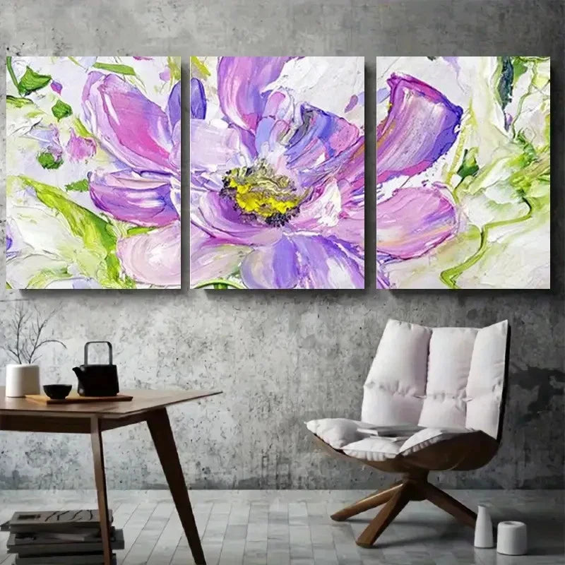 3pcs Bohemian Minimalist Purple Floral Metal Print Ready to Hang Art