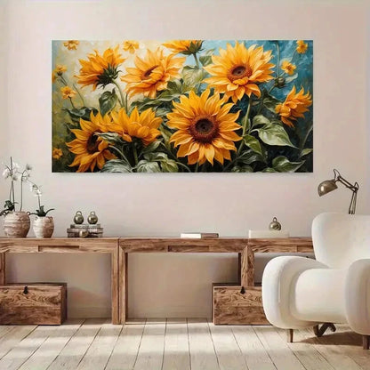 Vibrant Sunflower Flowers  Wall Art wall canvas office home room framed 120x60cm