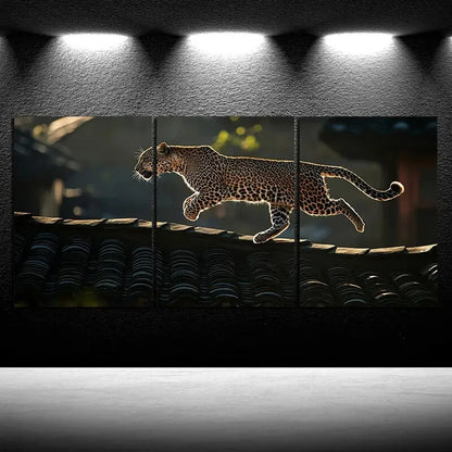 3pcs Leopard on the Roof Animal Themed Metal Print Ready to Hang Art