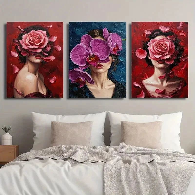 3pcs Colorful Botanical Floral Girl Deco Perfect Wall Art Set Canvas Framed 40x60cm - High Quality Print 100% Australian Made Wall Canvas Ready to Hang