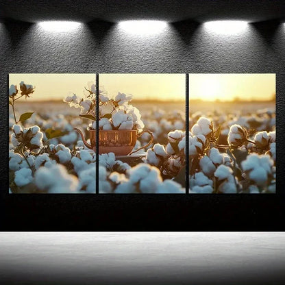 3pcs Teapots And Cups in The Fields Metal Print Ready to Hang Art