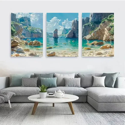 3pcs Serene Beach And Cliff Canvas Framed 60x90cm - High Quality Print 100% Australian Made Wall Canvas Ready to Hang