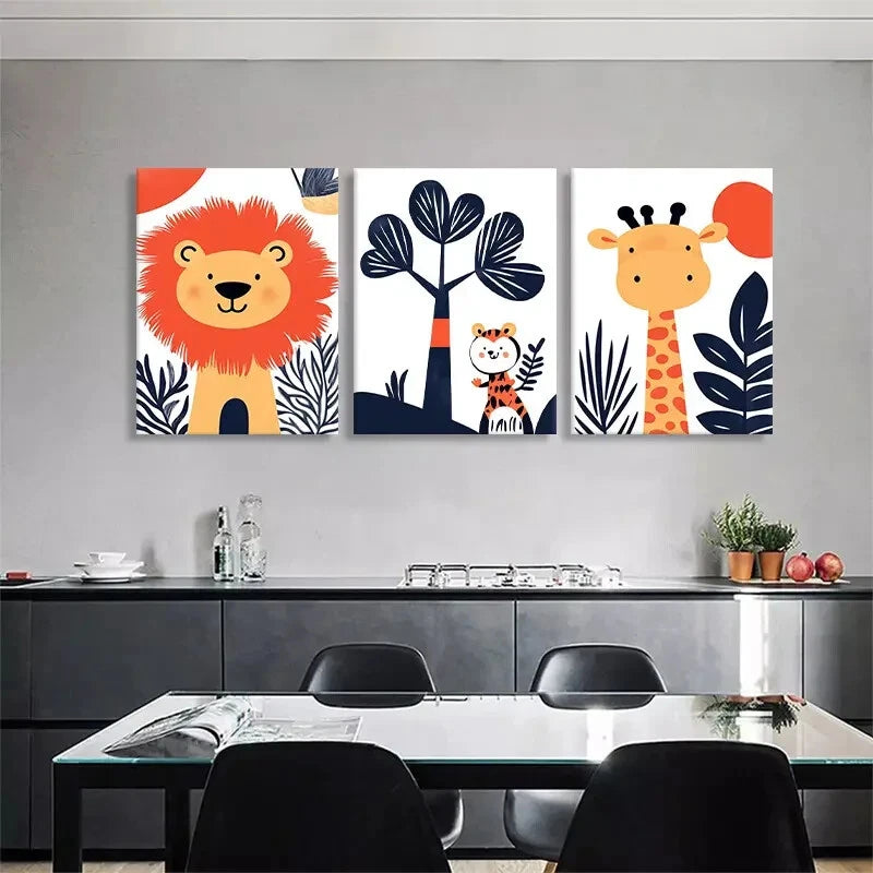 3pcs Vibrant Safari Animal Playful Perfect Wall Art Set Canvas Framed 40x60cm - High Quality Print 100% Australian Made Wall Canvas Ready to Hang
