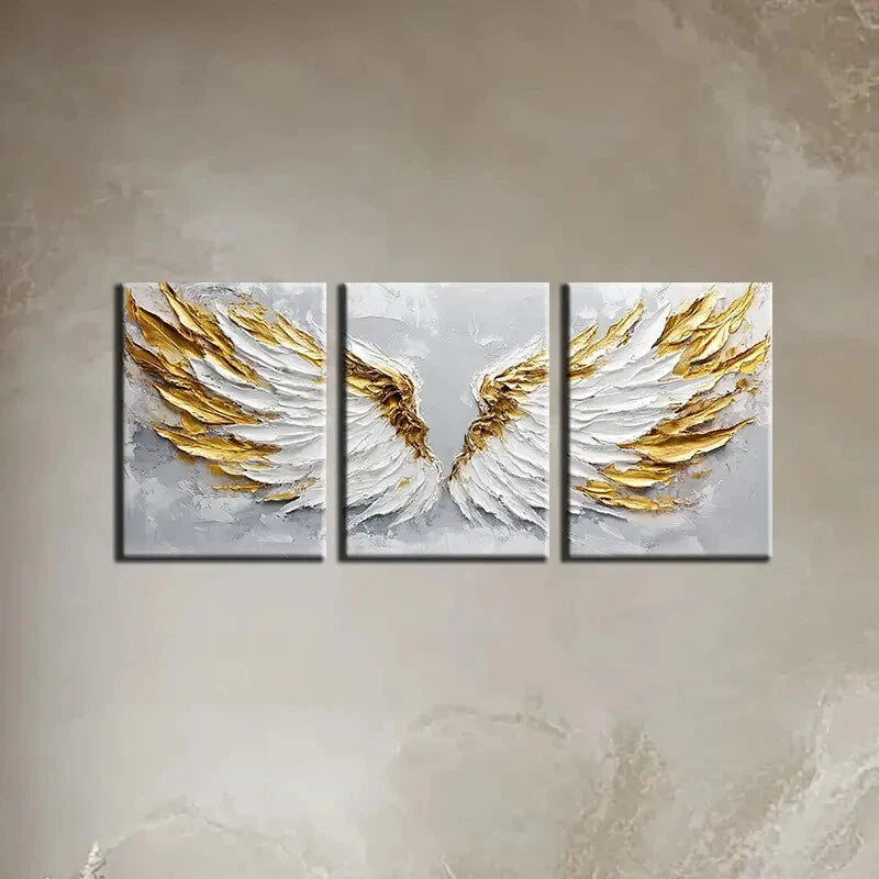 3pcs Abstract White & Golden Wings Wall Art Set Canvas Framed 40x60cm - High Quality Print 100% Australian Made Wall Canvas Ready to Hang