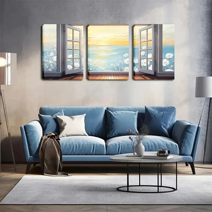 3pcs  Sea, Blooming Flowers & Calming   Wall Art Set Canvas Framed 40x60cm - High Quality Print 100% Australian Made Wall Canvas Ready to Hang
