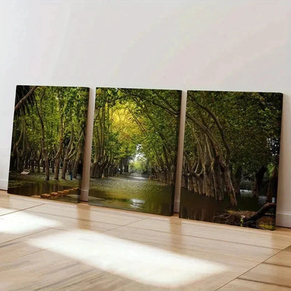 3pcs Greenway Nature Trees and Road Wall Art Set Canvas Framed 40x60cm - High Quality Print 100% Australian Made Wall Canvas Ready to Hang