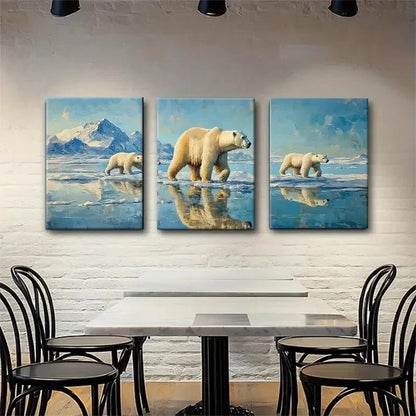 3pcs Icy Wilderness Polarc Majestic Bear Perfect Wall Art Set Canvas Framed 40x60cm - High Quality Print 100% Australian Made Wall Canvas Ready to Hang