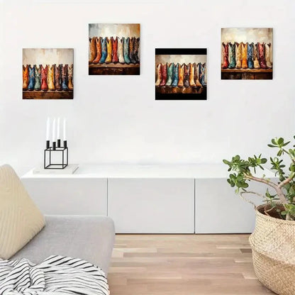 4pcs Vibrant Colorful Boots With Intricate Patter Wall Art Canvas Framed