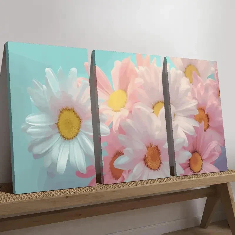 3pcs Vibrant Pink & White Daisies Décor Perfect Wall Art Set Canvas Framed 40x60cm - High Quality Print 100% Australian Made Wall Canvas Ready to Hang