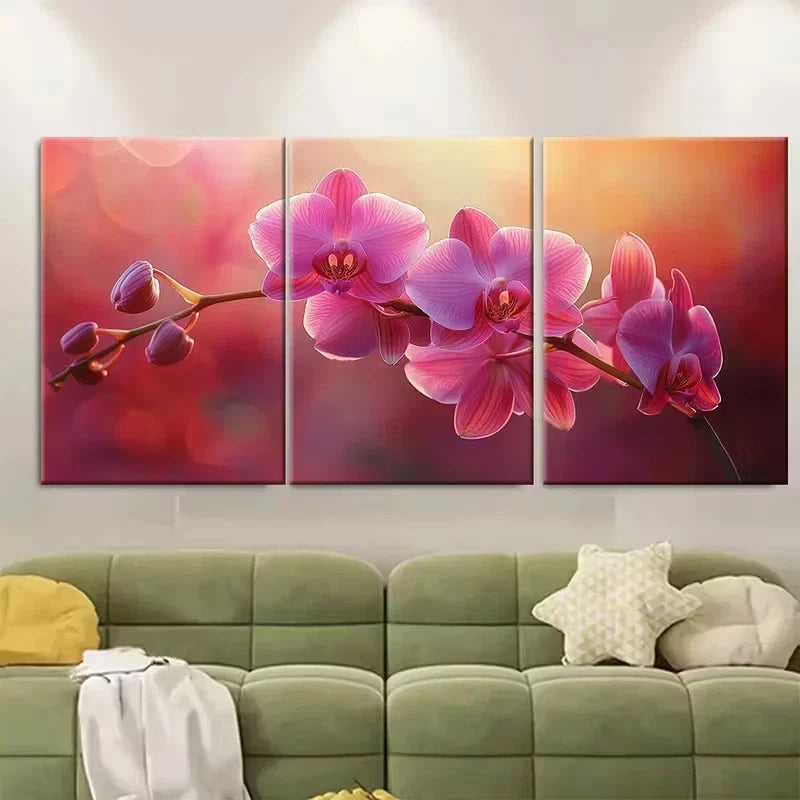 3pcs Pink Orchids Painting Wall Art Set Canvas Framed 60x90cm - High Quality Print 100% Australian Made Wall Canvas Ready to Hang