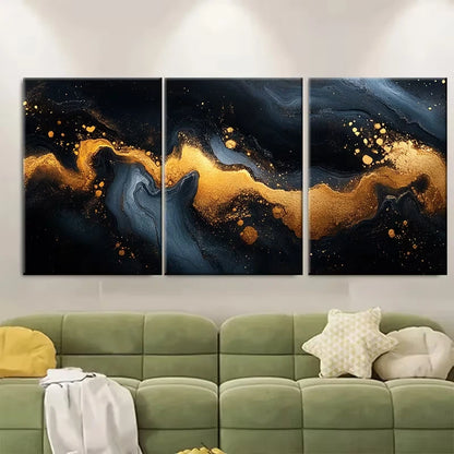 3pcs Golden Black White Marble Effect Metal Print Ready to Hang Art