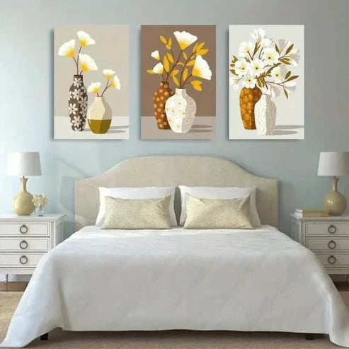 3pcs Yellow Flowers & Green Leaves Forest Wall Art Set Canvas Unframed - High Quality Print 100% Australian Made Wall Canvas