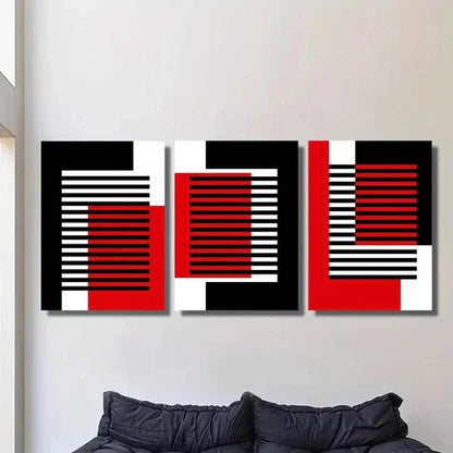 3pcs Abstract Geometric Black White Red Line Wall Art Set Canvas Unframed - High Quality Print 100% Australian Made Wall Canvas