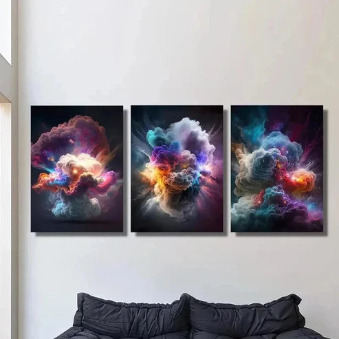 3pcs Fantasy Nebula Explosion Effect Wall Art Canvas Unframed - High Quality Print 100% Australian Made Wall Canvas