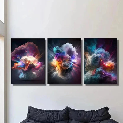 3pcs Fantasy Nebula Explosion Effect Wall Art Canvas Unframed - High Quality Print 100% Australian Made Wall Canvas