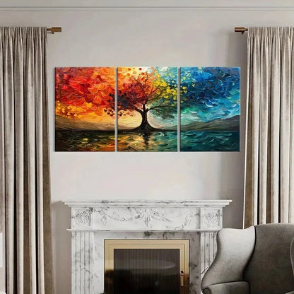 3pcs Vibrant Colorful Autumn Tree Wall Art Set Canvas Framed 40x60cm - High Quality Print 100% Australian Made Wall Canvas Ready to Hang