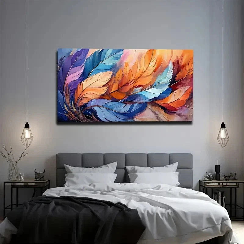 Colorful Layered Feather Wall Art Canvas Office Home Room Framed 120x60cm