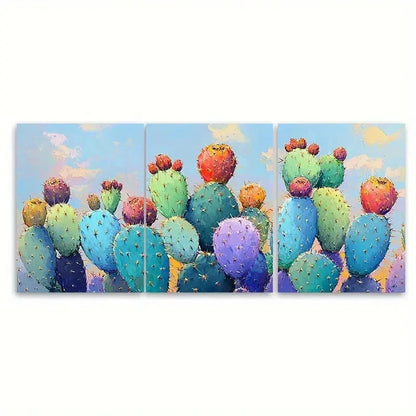 3pcs Colorful Cactus Painting X  Wall Art Set Canvas Framed 50x70cm - High Quality Print 100% Australian Made Wall Canvas Ready to Hang