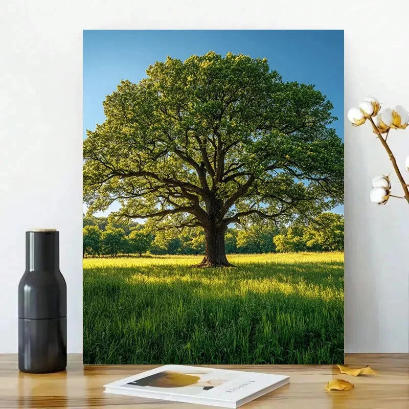 Oak Tree Stands in The Middle Painting 40x60cm Metal Print Ready to Hang
