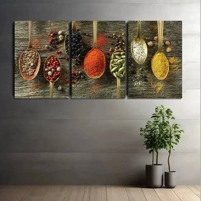 3pcs Golden Inlays Copper Turmeric Cumin Star Metal Print Ready to Hang Art