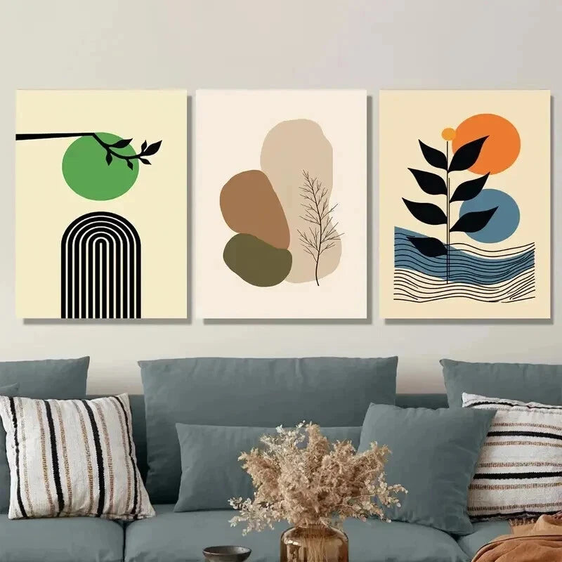 3pcs Abstract 3 Minimalist Modern Green Wall Art Set Canvas Framed 50x70cm - High Quality Print 100% Australian Made Wall Canvas Ready to Hang