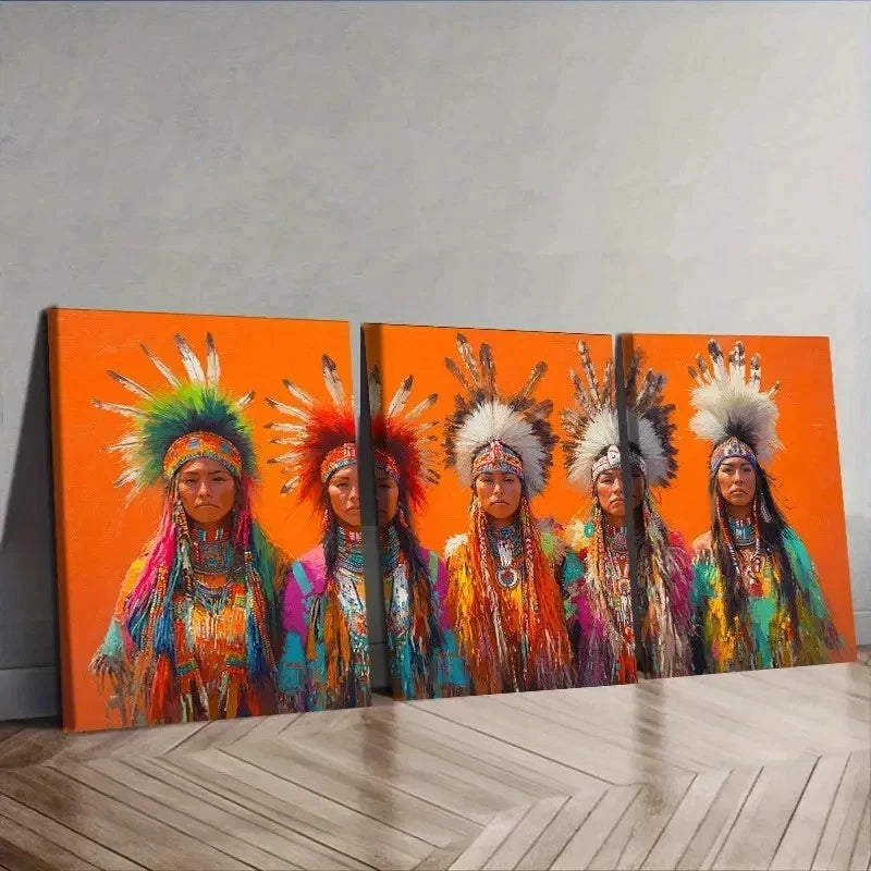 3pcs Abstract Native American Women Wall Art Set Canvas Framed 40x60cm - High Quality Print 100% Australian Made Wall Canvas Ready to Hang