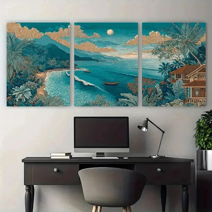 3pcs Mediterranean Aesthetic Beach Perfectt Wall Art Set Canvas Framed 60x90cm - High Quality Print 100% Australian Made Wall Canvas Ready to Hang