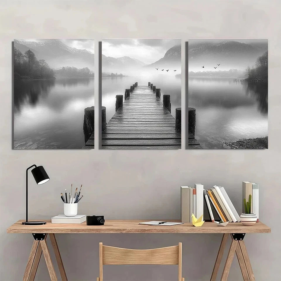 3pcs Black and White Lake Flying Birds Metal Print Ready to Hang Art