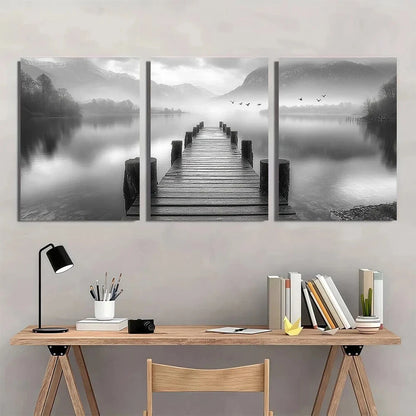 3pcs Black and White Lake Flying Birds Metal Print Ready to Hang Art