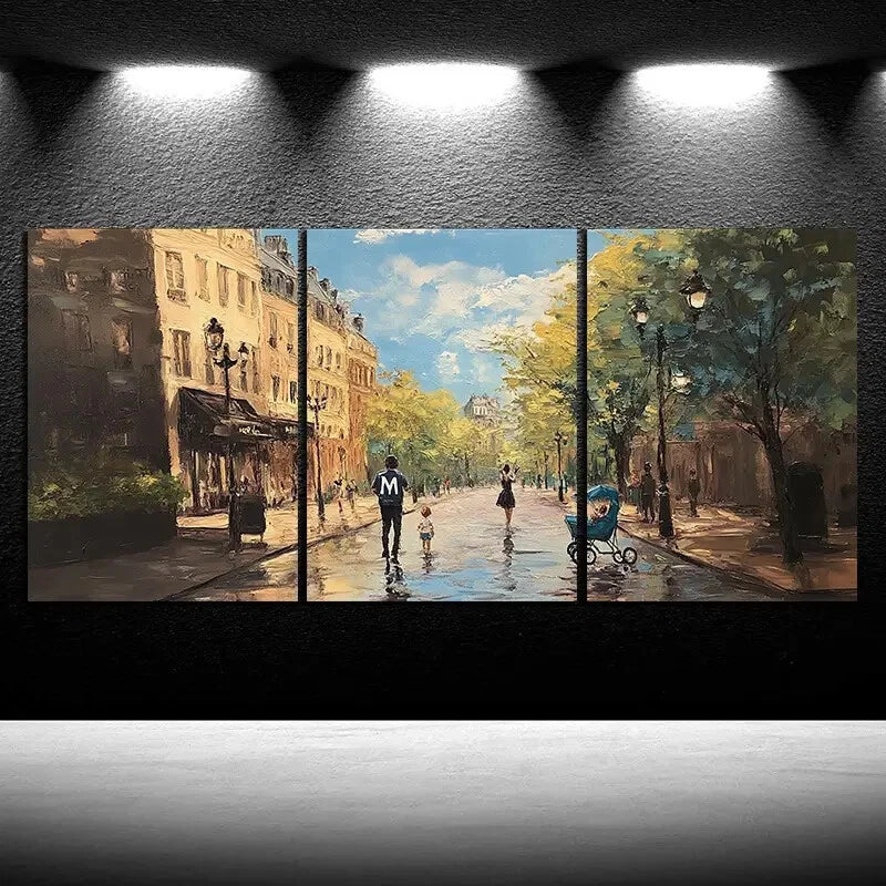 3pcs Chariots And Crowds on The Square Metal Print Ready to Hang Art