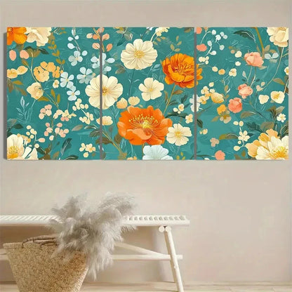 3pcs Aqua Teal Background with Orange Wall Art Set Canvas Framed 40x60cm - High Quality Print 100% Australian Made Wall Canvas Ready to Hang