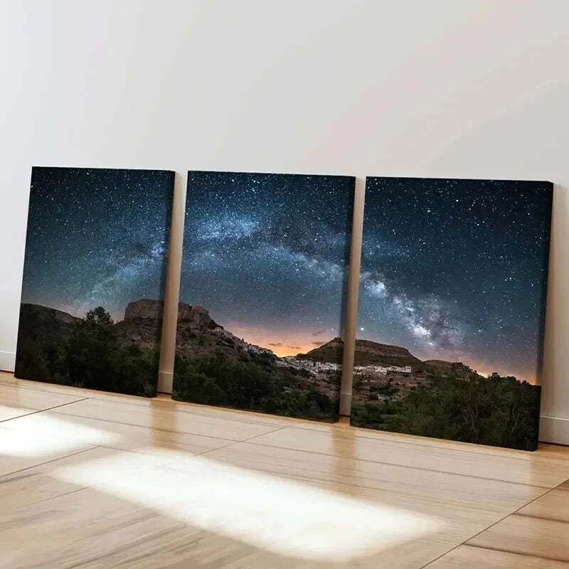 3pcs Starry Sky Night Scene & Mountains  Wall Art Set Canvas Framed 40x60cm - High Quality Print 100% Australian Made Wall Canvas Ready to Hang