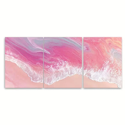 3pcs Abstract Beach Print, Pink Coastal Pastel Wall Art Set Canvas Framed 40x60cm - High Quality Print 100% Australian Made Wall Canvas Ready to Hang