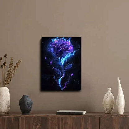 Dark Fantasy Purple Rose Blue Liquid Accents on Dark 40x60cm Metal Print Ready to Hang