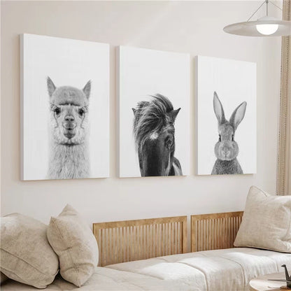 3pcs Horse Rabbit Animal Painting Wall Art Set Canvas Framed 60x90cm - High Quality Print 100% Australian Made Wall Canvas Ready to Hang