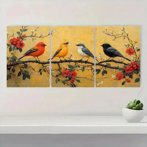 3pcs Vibrant Yellow Background Wall Art Canvas Unframed – High Quality Print 100% Australian Made Wall Canvas
