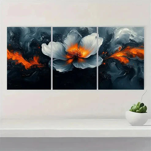 3pcs White and Gray Texture Abstract Flame W Wall Art Set Canvas Unframed - High Quality Print 100% Australian Made Wall Canvas - Bella Home Decor