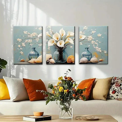 3pcs Elegant Calla Lily and Seashell Perfect Wall Art Canvas Unframed - High Quality Print 100% Australian Made Wall Canvas