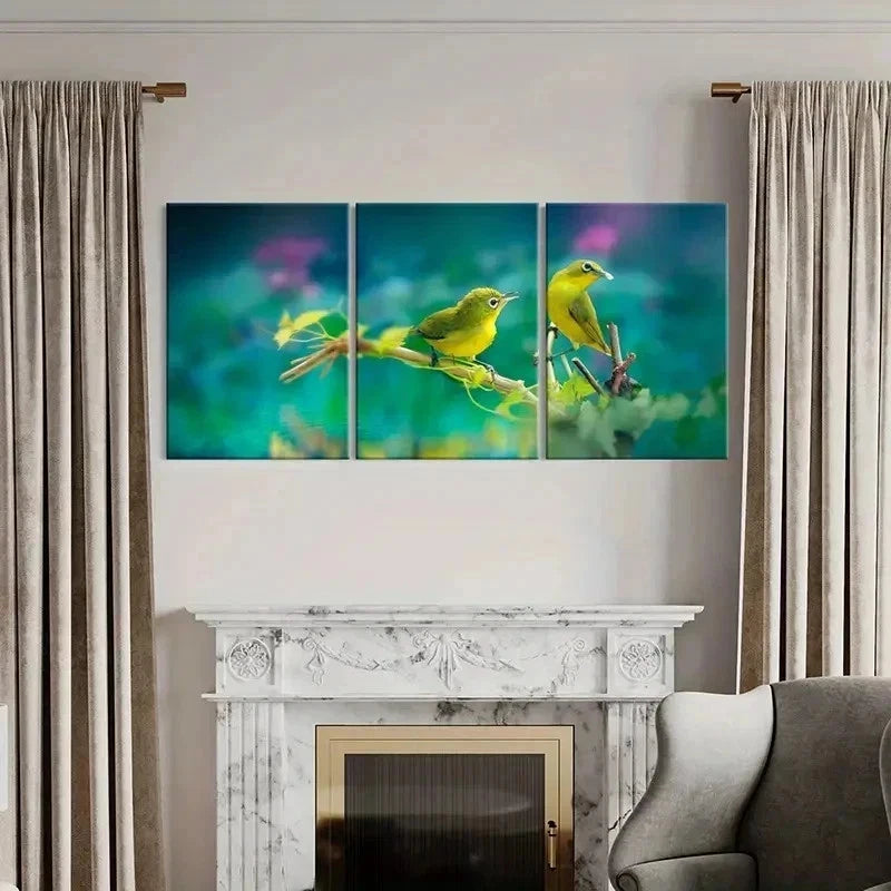 3pcs Vibrant Green Birds on Branch Wall Art Set Canvas Framed 40x60cm - High Quality Print 100% Australian Made Wall Canvas Ready to Hang
