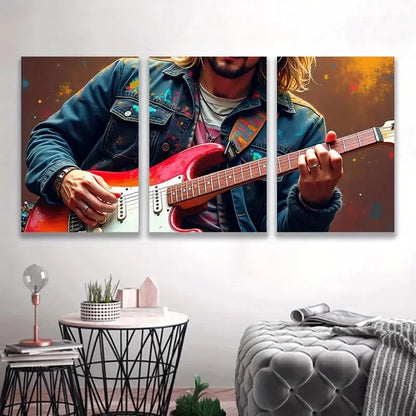 3pcs Long Hair Men Play Painting Wall Art Set Canvas Framed 50x70cm - High Quality Print 100% Australian Made Wall Canvas Ready to Hang