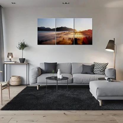 3pcs Sunset Over Misty Mountains Metal Print Ready to Hang Art