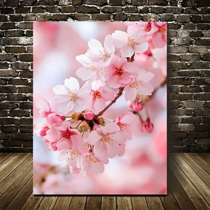 Vibrant Pink Blossom Cherry Blossom Painting 40x60cm Metal Print Ready to Hang