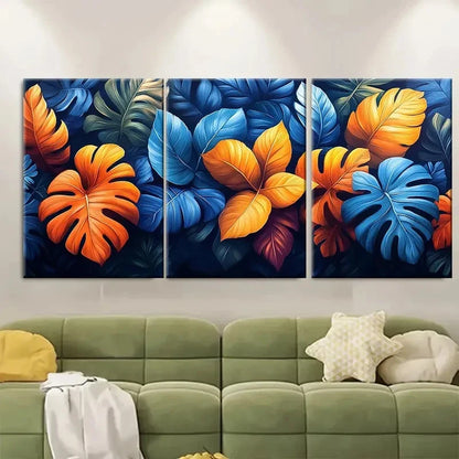 3pcs Tropical Jungle Leaf Abstract Design Wall Art Set Canvas Framed 60x90cm - High Quality Print 100% Australian Made Wall Canvas Ready to Hang