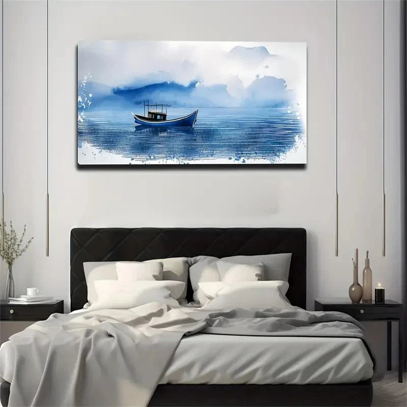Tranquil River Scene Wall Art Canvas Office Home Room Framed 120x60cm