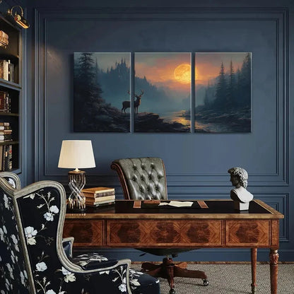 3pcs Full Moon Glow Castle Silhouette Mountain Metal Print Ready to Hang Art