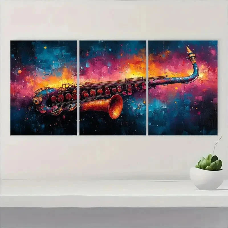 3pcs Vibrant Saxophone Colorful Abstract Metal Print Ready to Hang Art