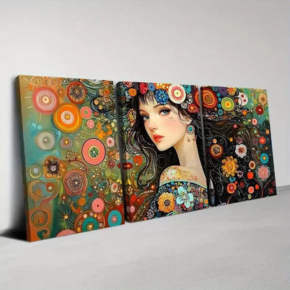 3pcs Charming Fashion Abstract Women with Floral Canvas Unframed - High Quality Print 100% Australian Made Wall Canvas