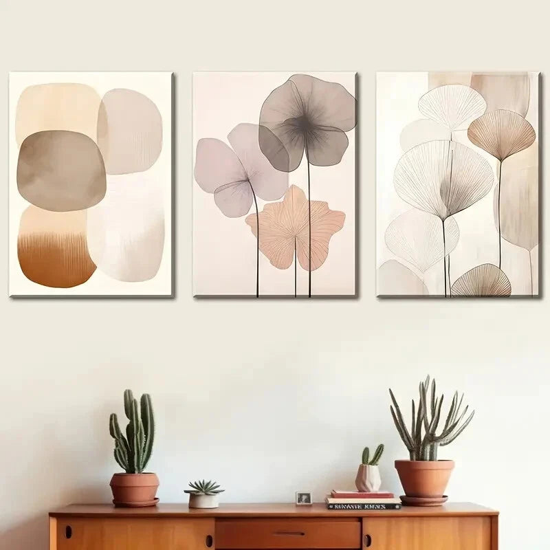 3pcs Beautiful Floral Leaves Abstract Metal Print Ready to Hang Art